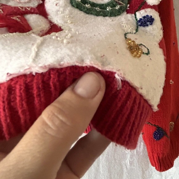 Vintage Ugly Christmas Holiday Sweater cardigan Large PETITE Full Zip Snowman - Picture 14 of 16